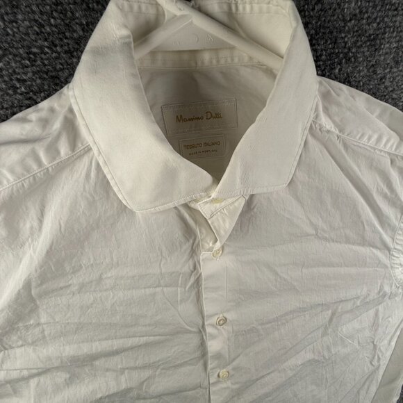 Massimo Dutti Men White Tessuto Italiano Long Sleeve Button Up Shirt Size 17 - Picture 6 of 15